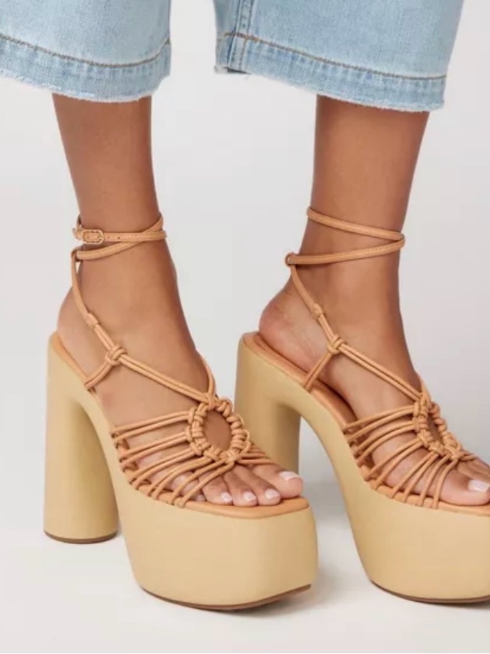Sam Edelman Womens Tan Platform Strappy Heeled Sandals